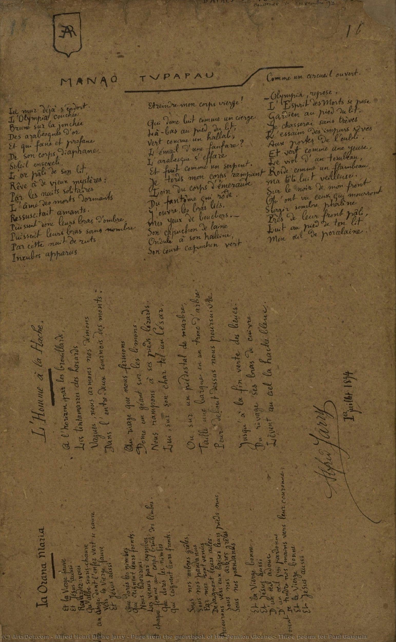 Page From The Guestbook Of The Pension Gloanec: Three Poems For Paul Gauguin — Alfred Henri Blaise Jarry