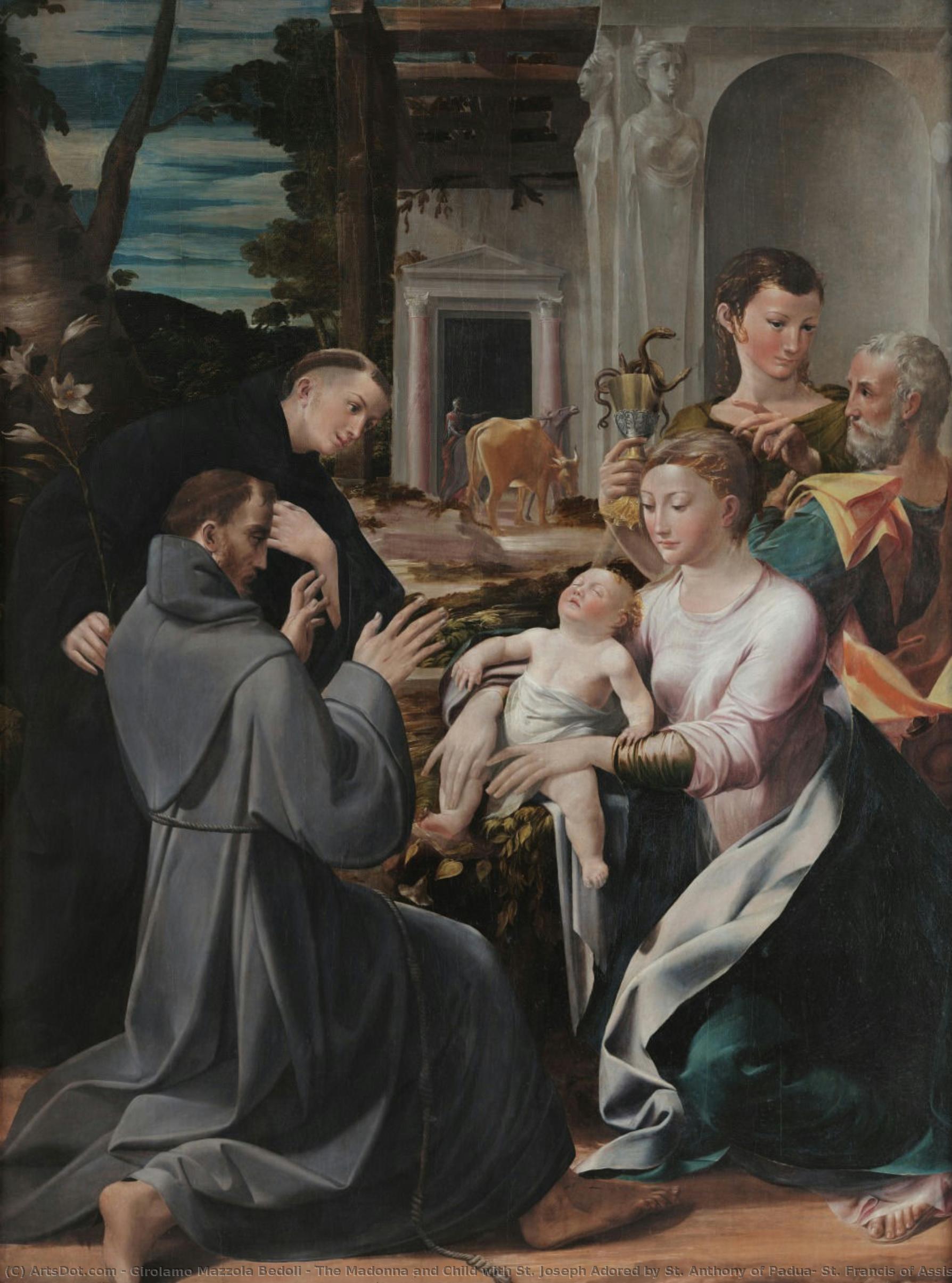 The Madonna And Child With St. Joseph Adored By St. Anthony Of Padua, St. Francis Of Assisi And St. John The Evangelist — Girolamo Mazzola Bedoli