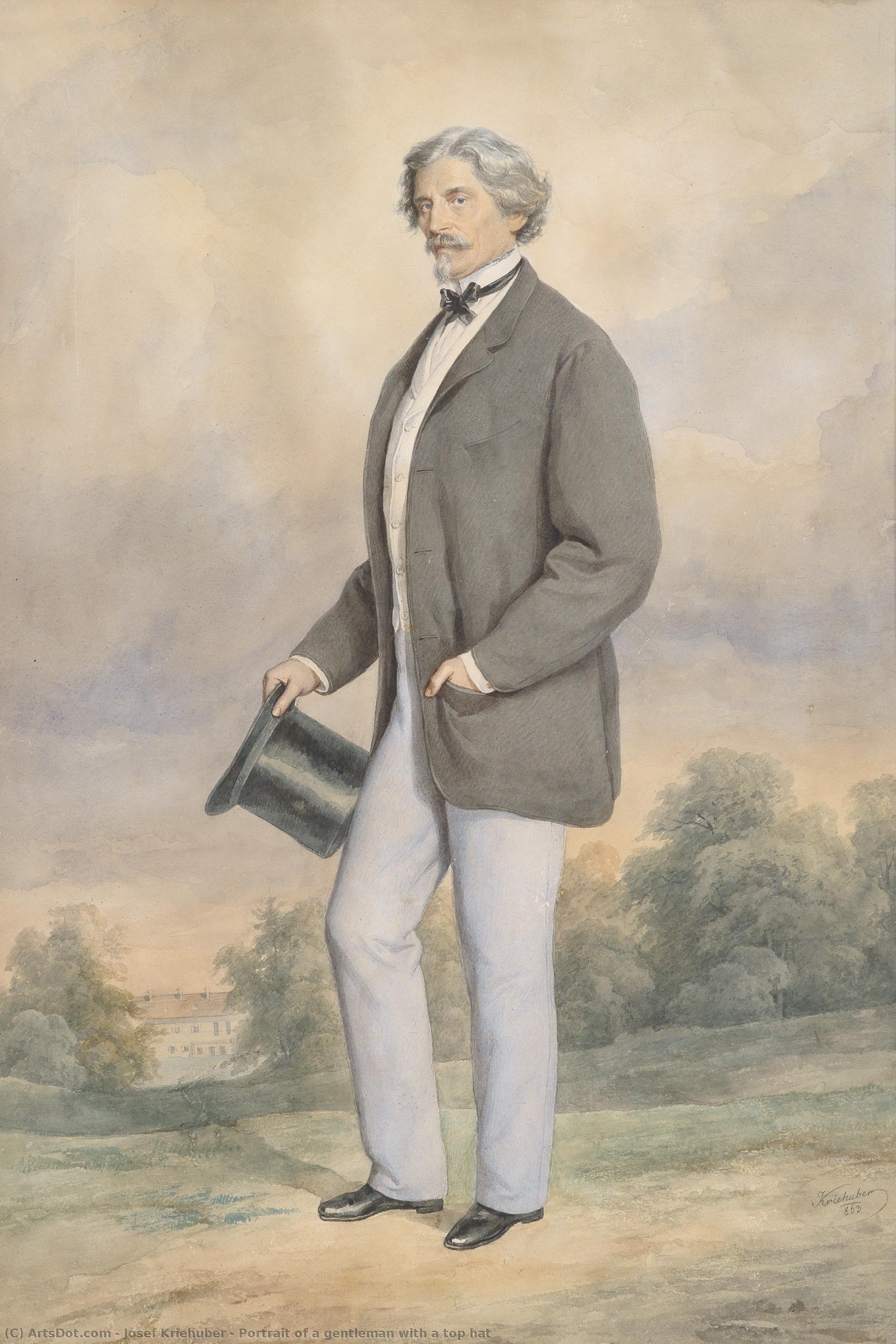 Portrait Of A Gentleman With A Top Hat — Josef Kriehuber