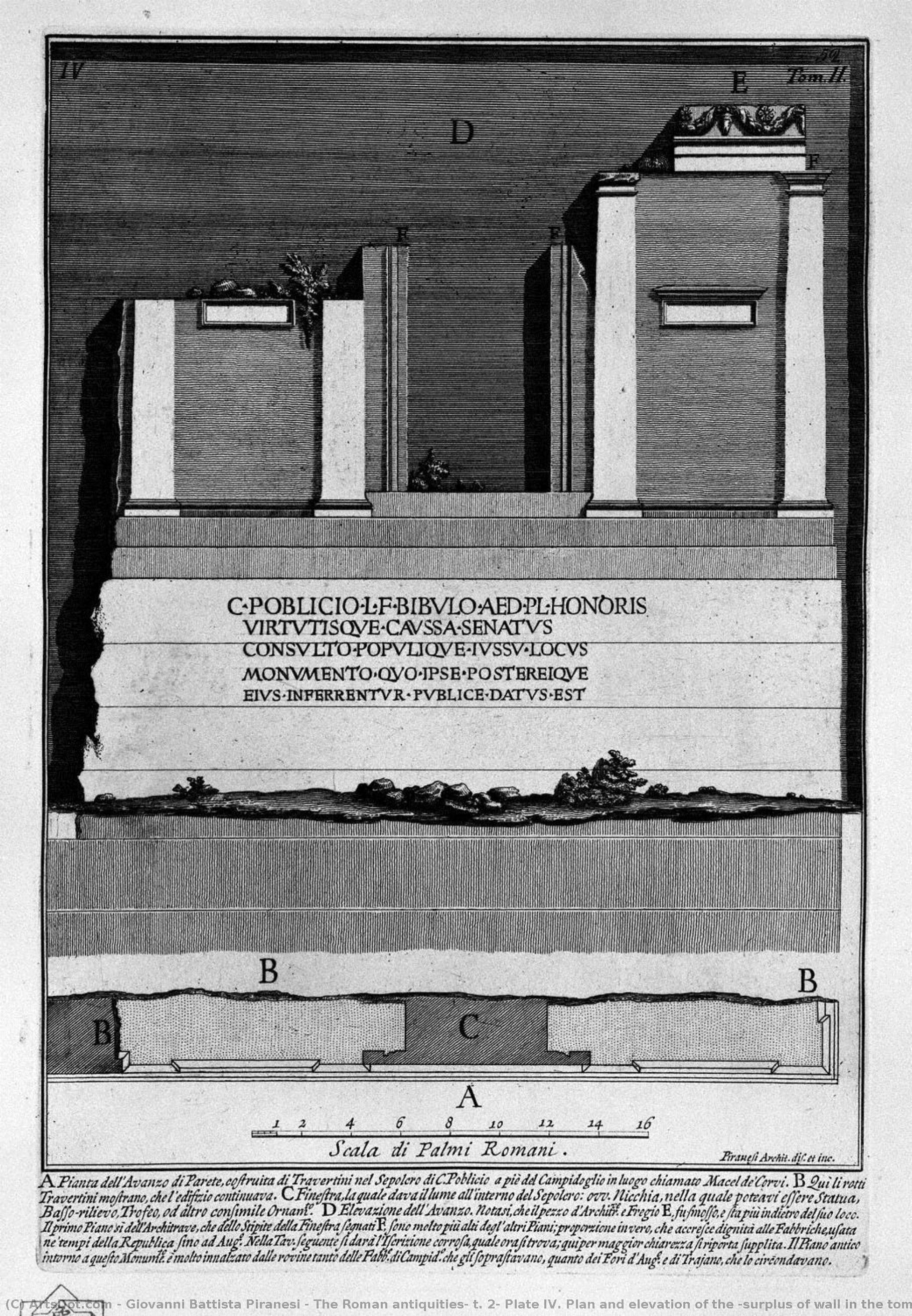 The Roman Antiquities, T. 2, Plate Iv. Plan And Elevation Of The `surplus Of Wall In The Tomb Of C. Poblicio At The Foot Of The Capitol In A Place Called Macel De `corvi. — Giovanni Battista Piranesi