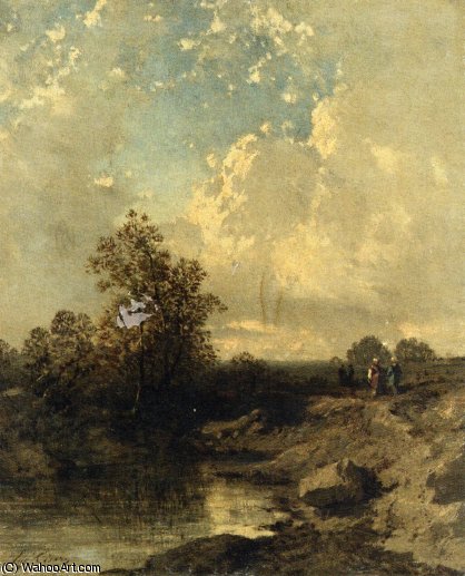 Figures By A Riverbank — Eugène Cicéri
