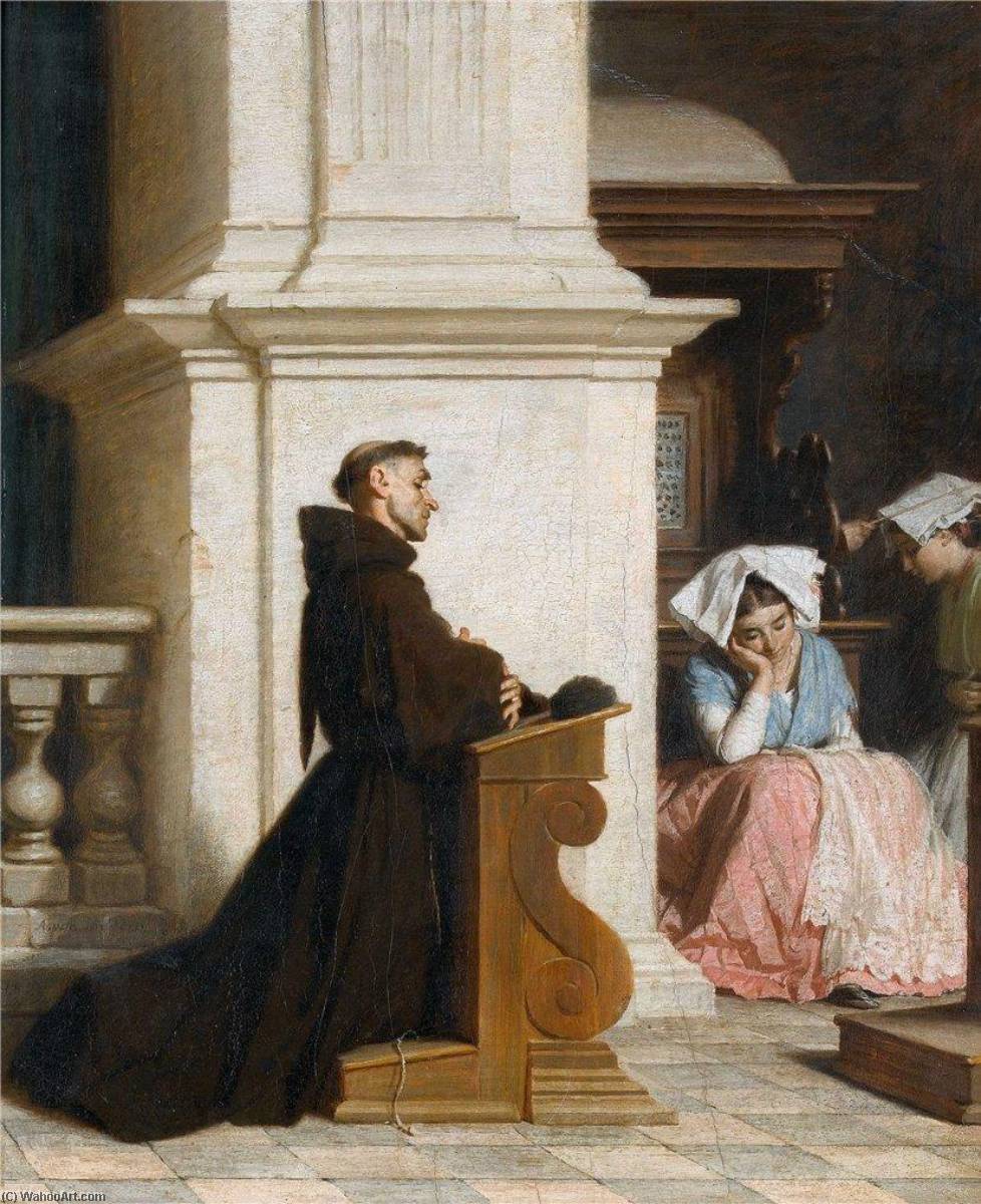 Monk Praying In The Church — Alfred Jacques Van Muyden