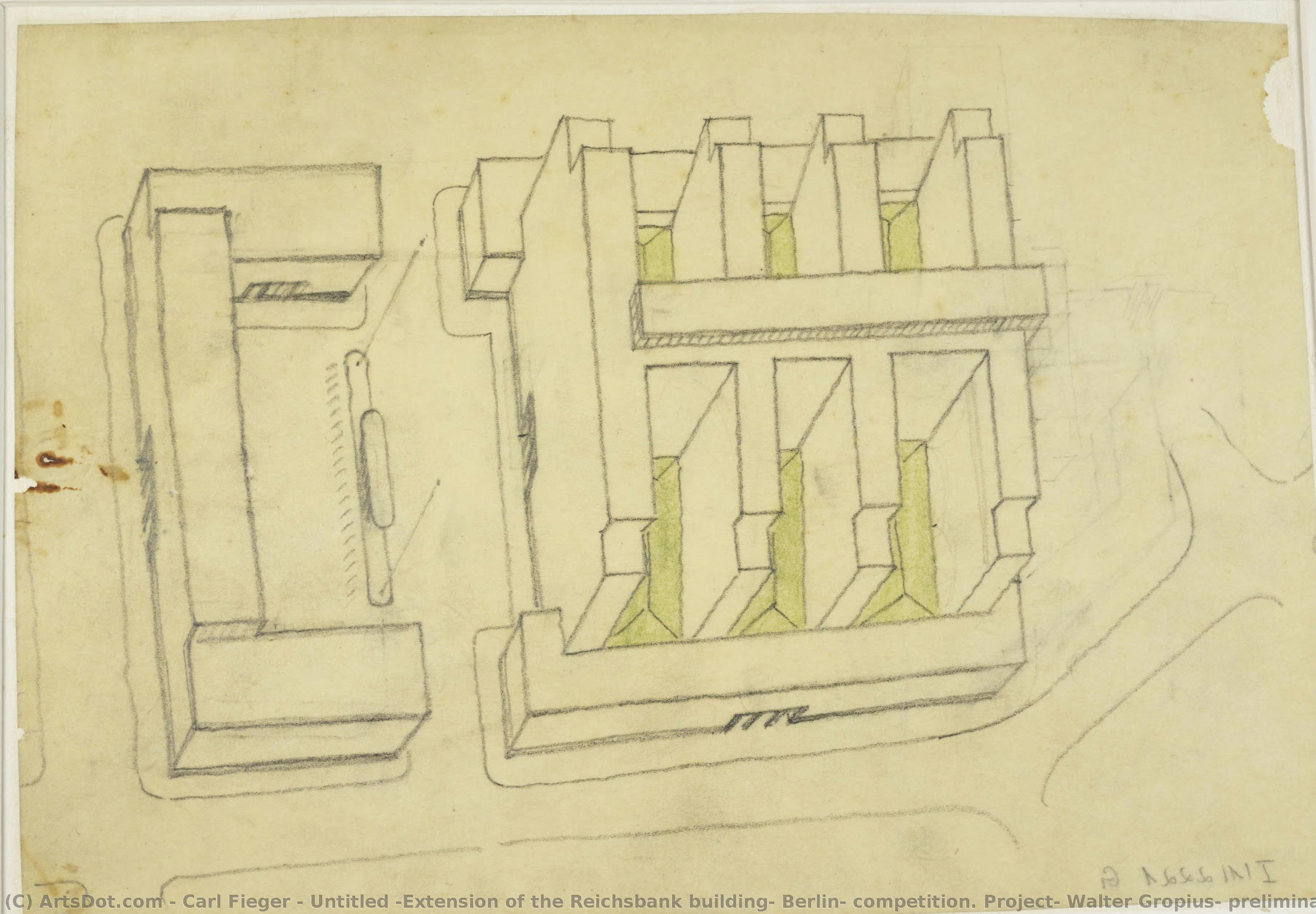 Untitled (extension Of The Reichsbank Building, Berlin, Competition. Project: Walter Gropius, Preliminary Design Sketch) — Carl Fieger