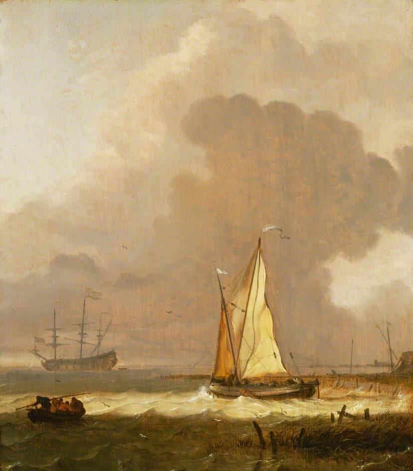 A Kaag Leaving The Shore In Stormy Weather — Ludolf Backhuysen I