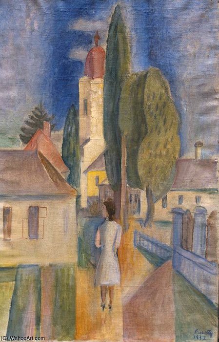Nagybánya Sketch With A Walking Figure — Janos Kmetty