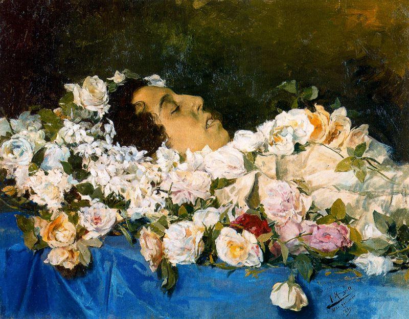 Mujer Muerta Rodeada De Flores — José Mongrell Torrent
