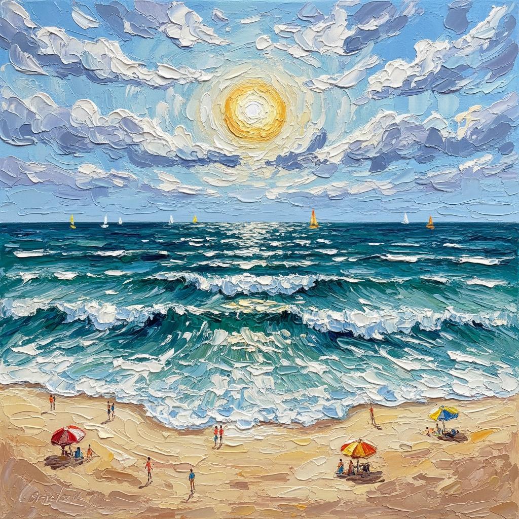 Luminous Zenith: An Impasto Study Of Radiant Tides And Celestial Light — Christian Noiret