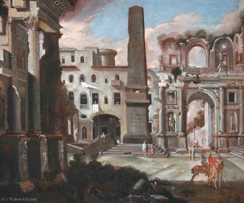 Town Scene In Italy With Ancient Ruins — Viviano Codazzi