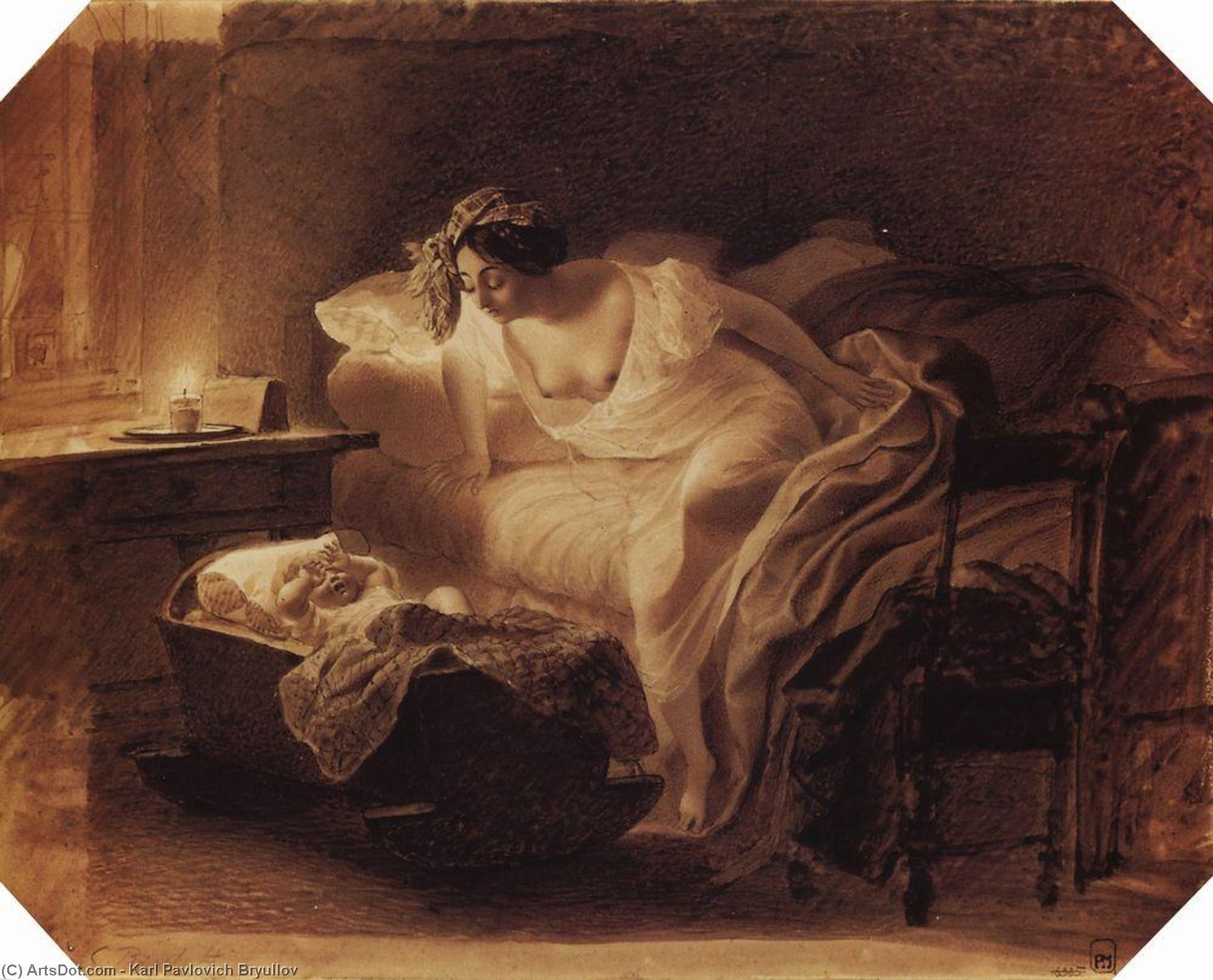 Mother Awoken By Her Crying Child — Karl Pavlovich Bryullov