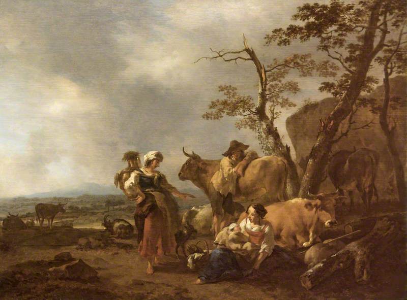 Pastoral Scene With Figures And Animals — Nicolaes Pietersz Berchem