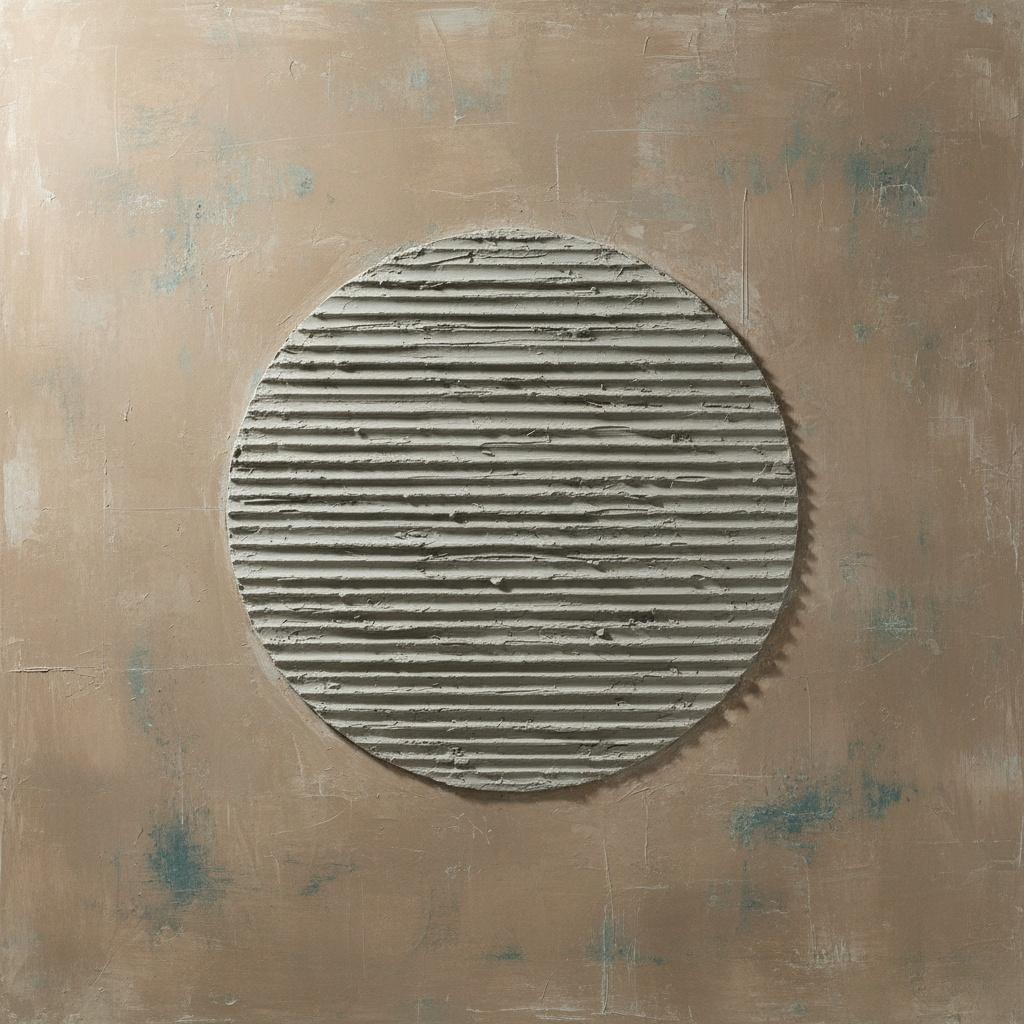 Monolithic Disc In Sand And Oxidized Teal: A Meditative Relic Of Time — David Moreau