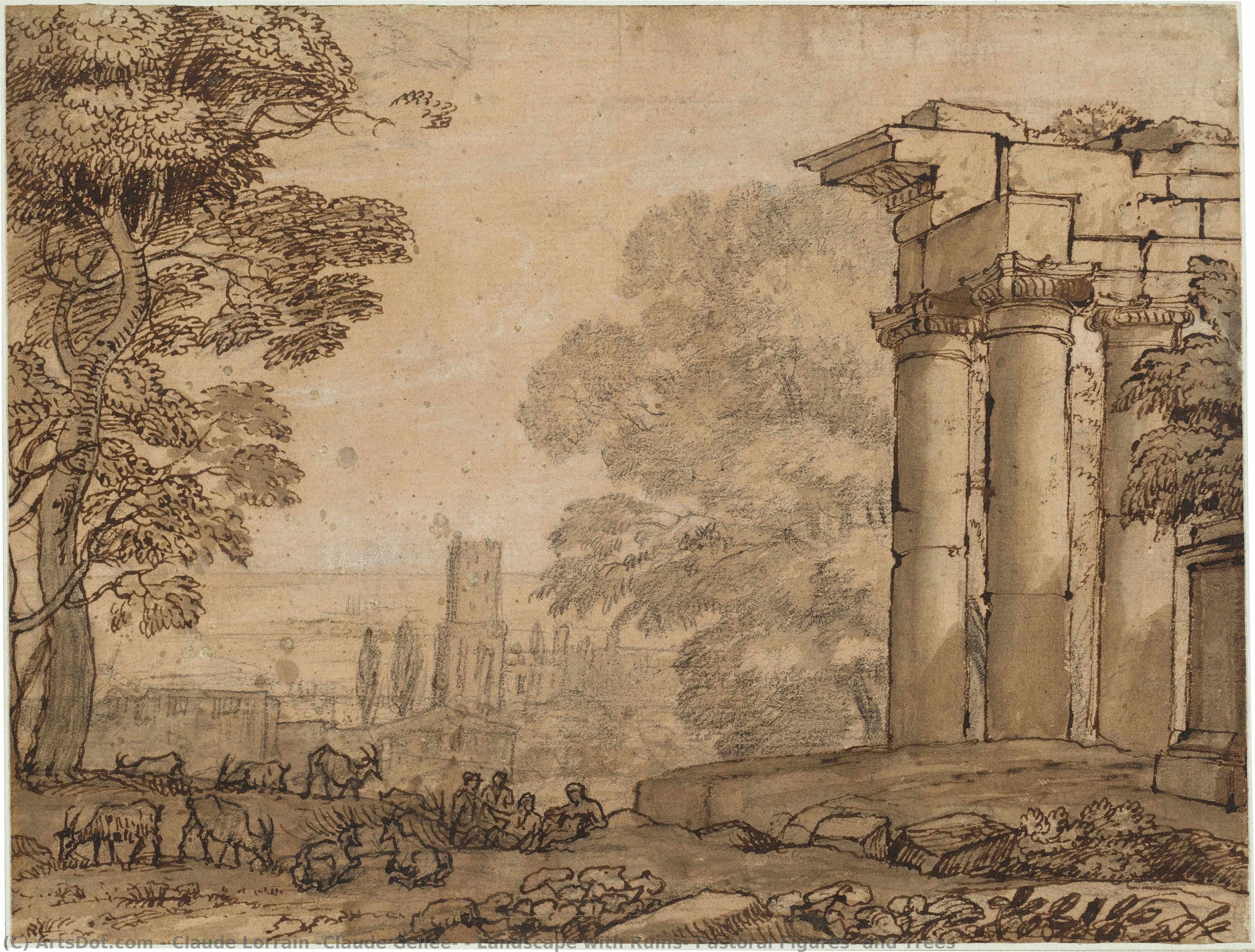 Landscape With Ruins, Pastoral Figures, And Trees — Claude Lorrain (claude Gellée)