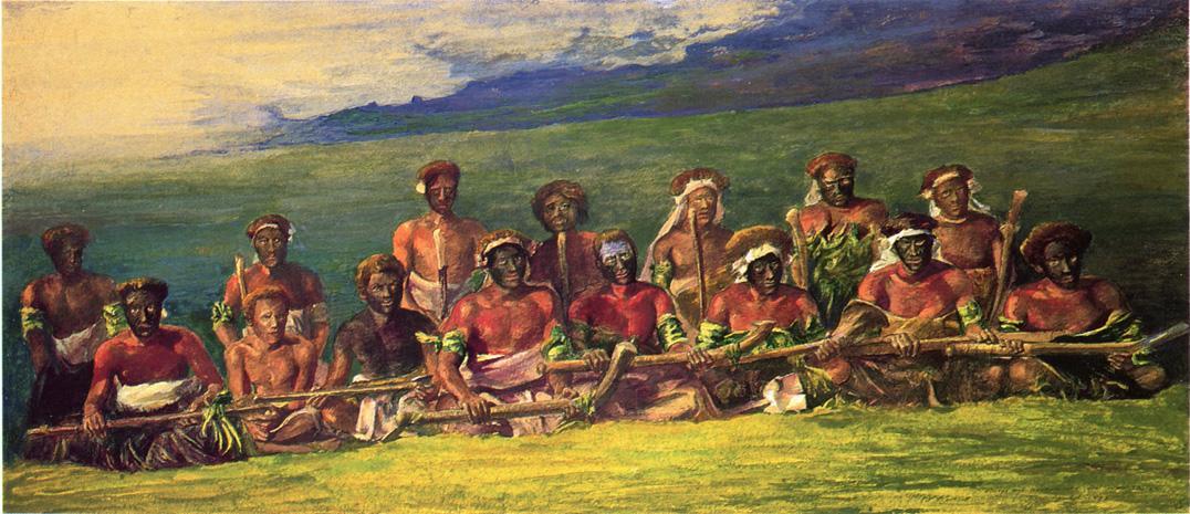Chiefs In War Dress Seated After A Dance, Islands Of Fiji (also Known As Chiefs And Performers In War Dance, Fiji) — John La Farge