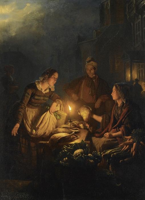 Moonlit Market In The Hague — Petrus Van Schendel