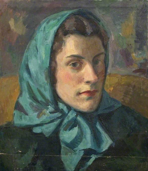 Portrait Of A Woman With A Green Shawl (possibly The Artist's Wife) — Theodor Kern