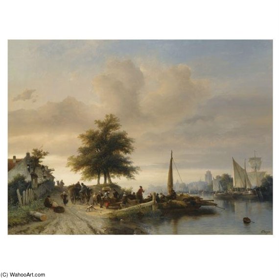 The Ferry On The Maas Near Dordrecht — Salomon Leonardus Verveer