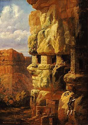 Cliff Houses Of The Rio Mancos, Colorado, (painting) — William Henry Holmes