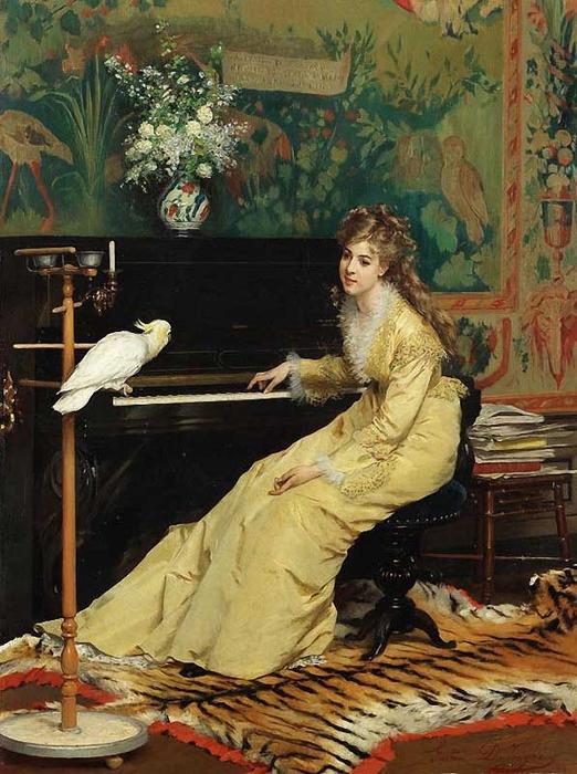 Woman At The Piano With A Cockatoo — Gustave Léonhard De Jonghe