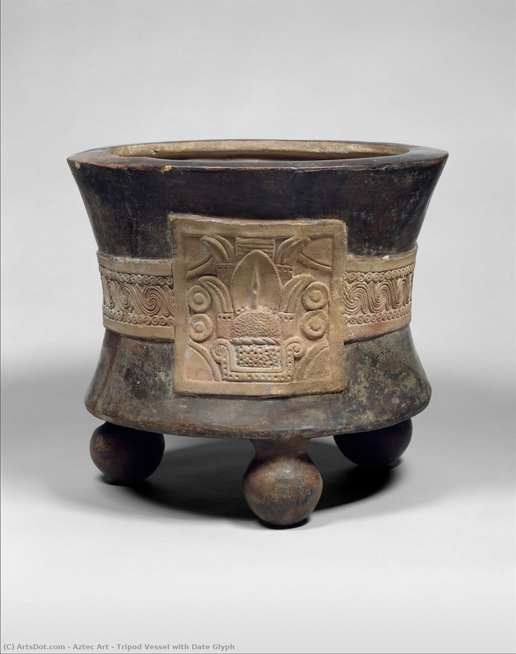 Tripod Vessel With Date Glyph — Imperio Azteca