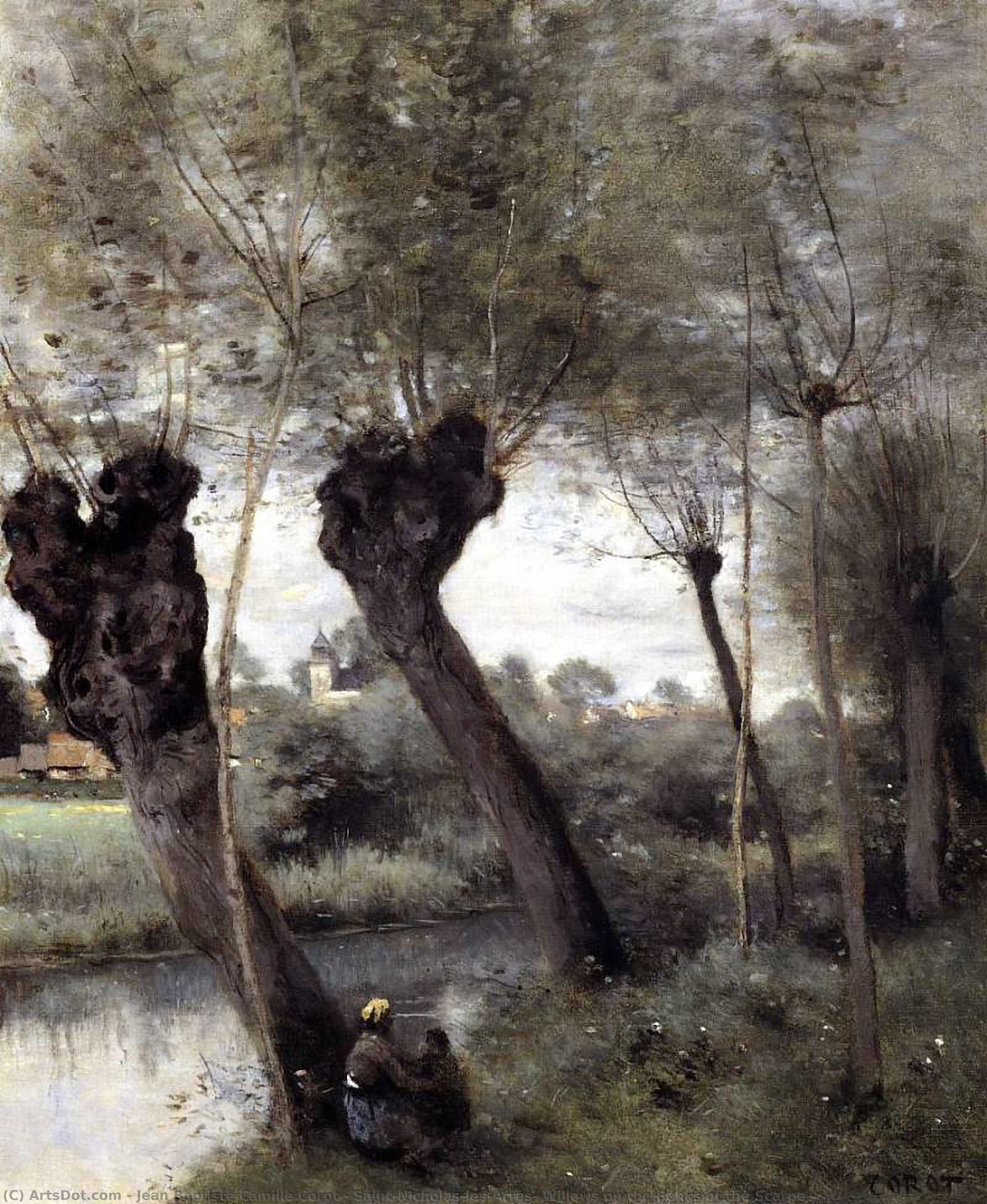 Saint-nicholas-les-arras; Willows On The Banks Of The Scarpe — Jean-baptiste-camille Corot