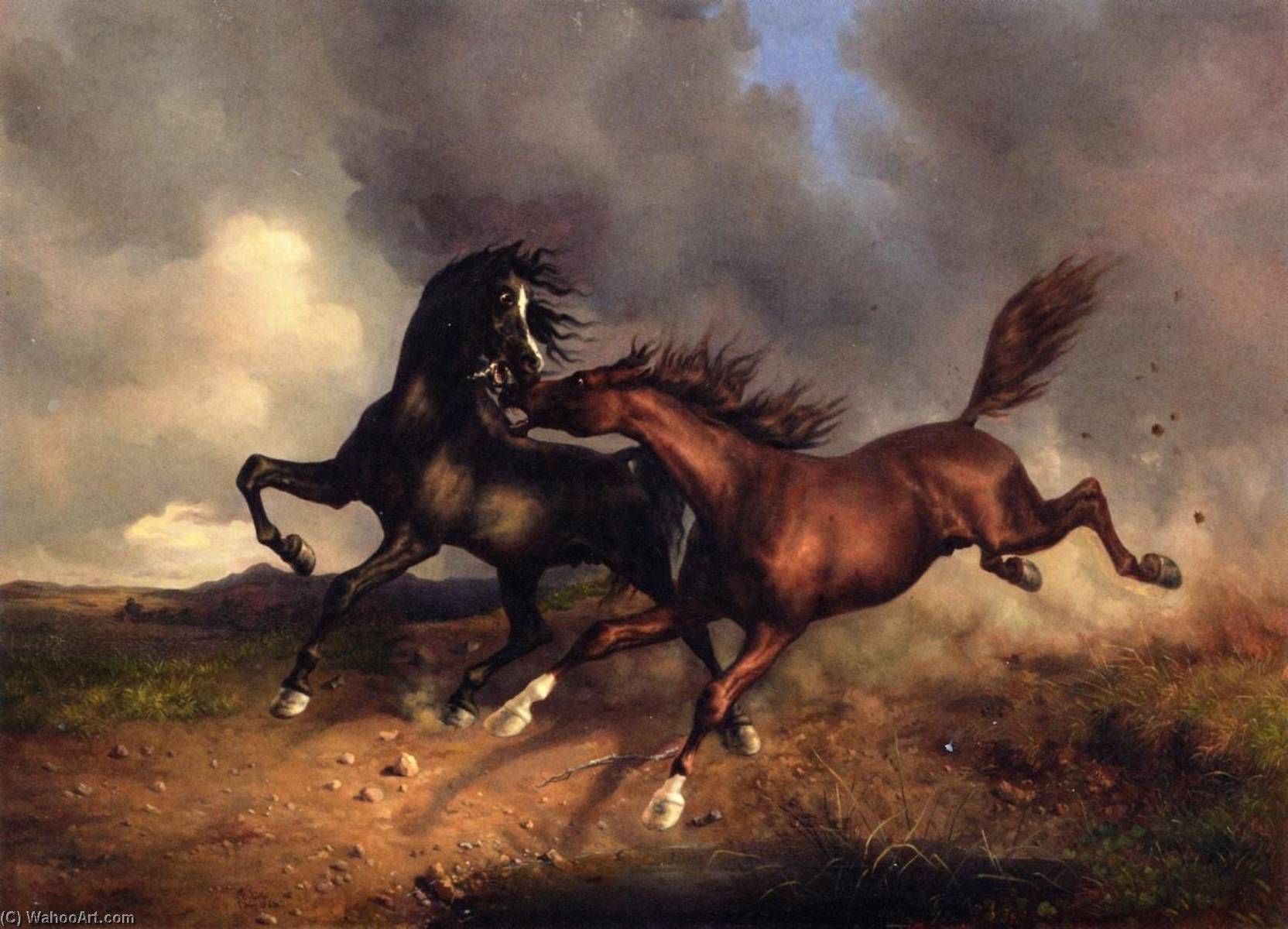 Horses During A Thunderstorm — Rudolf Koller