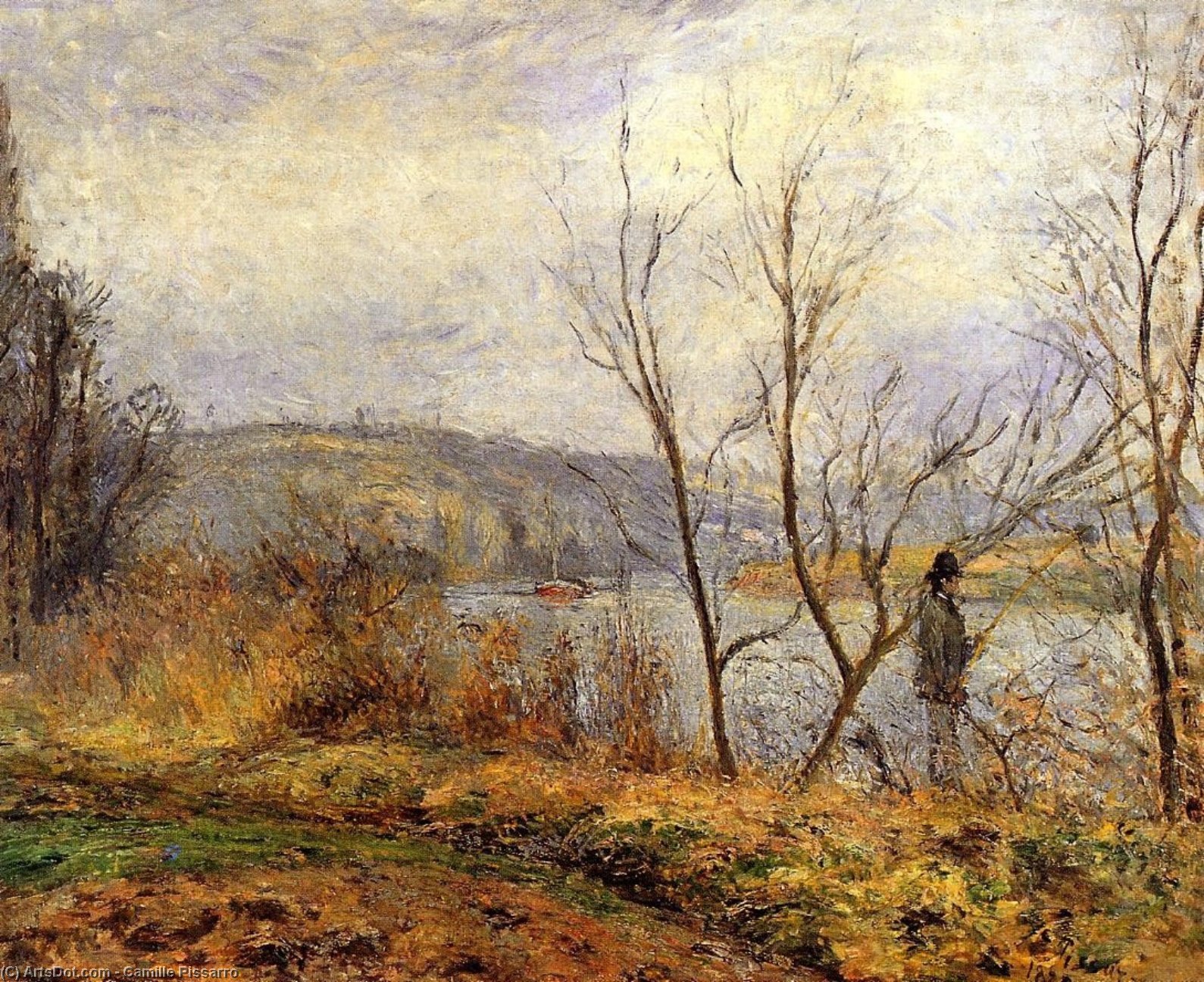 The Banks Of The Oise, Pontoise (aka Man Fishing) — Camille Pissarro