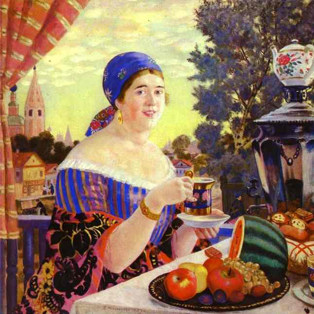 A Merchant Wife At Tea — Boris Kustodijev