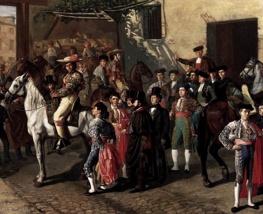 Horses In A Courtyard By The Bullring Before The Bullfight, Madrid (detail) — Manuel Castellano