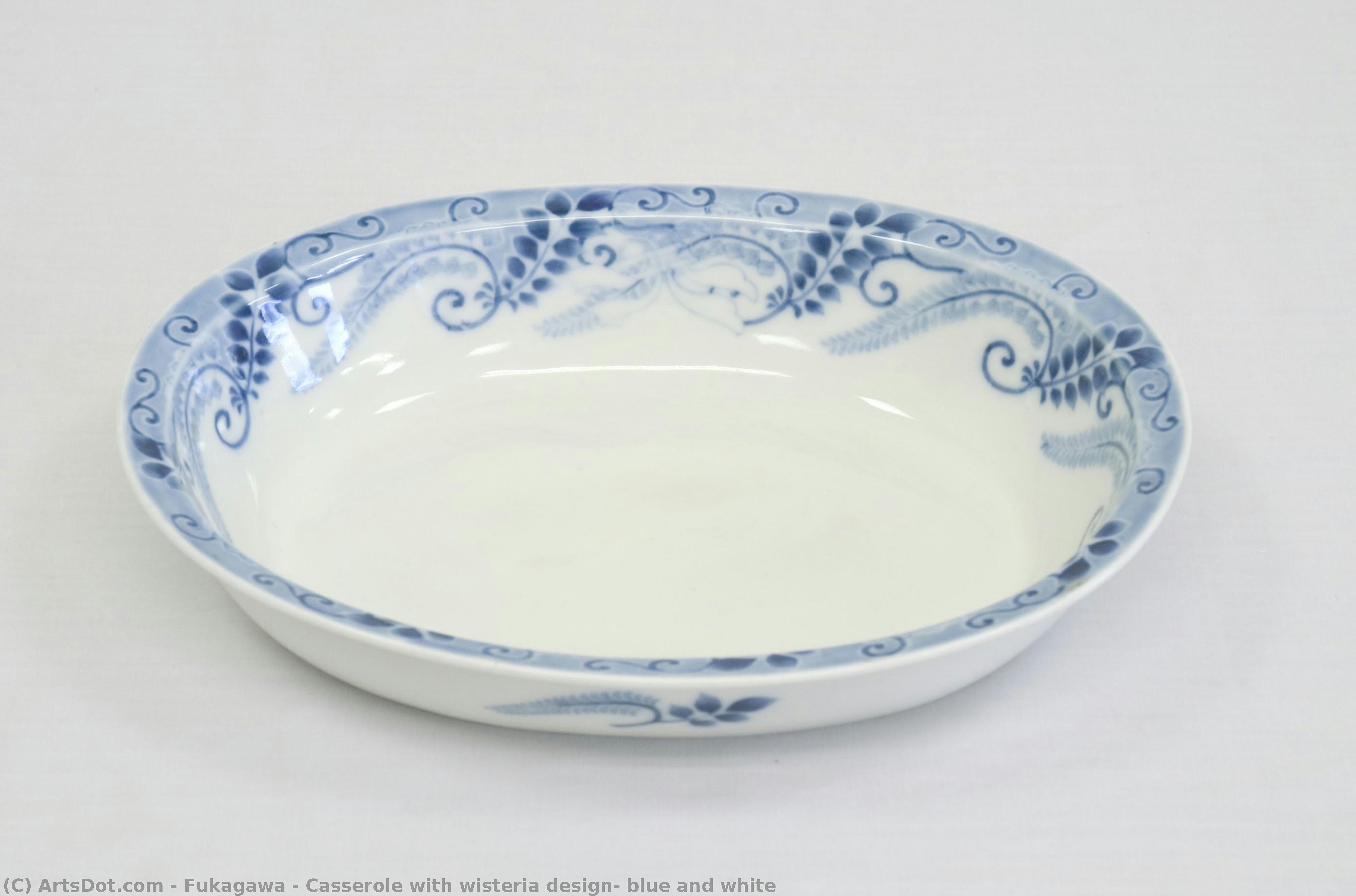 Casserole With Wisteria Design, Blue And White — Fukagawa
