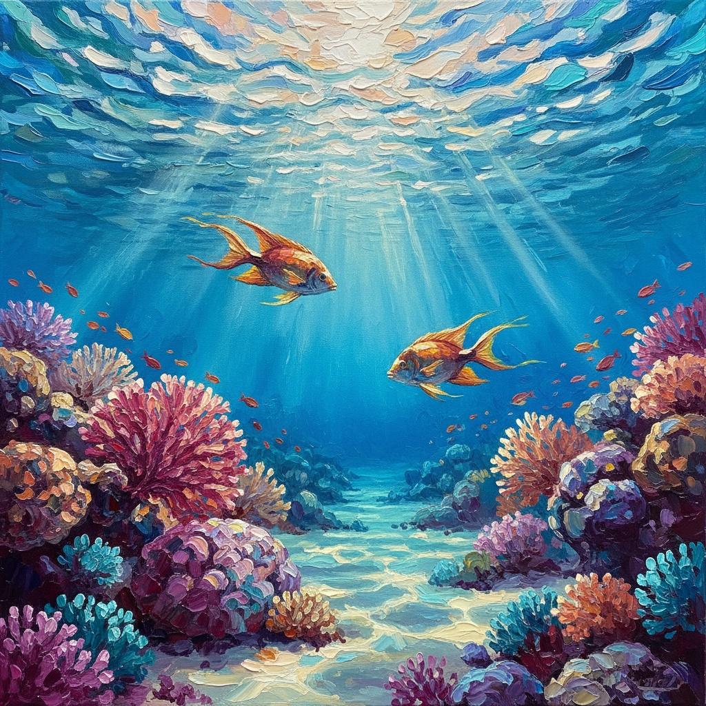 Ethereal Descent: A Singular Vision Of Golden Radiance Amidst Cerulean Reefs — Laurent Blanc