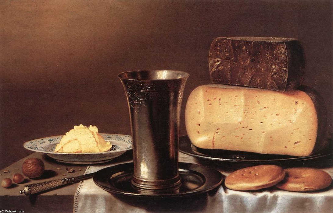 Still-life With Glass, Cheese, Butter And Cake — Floris Gerritsz Van Schooten (floris Verschoten)