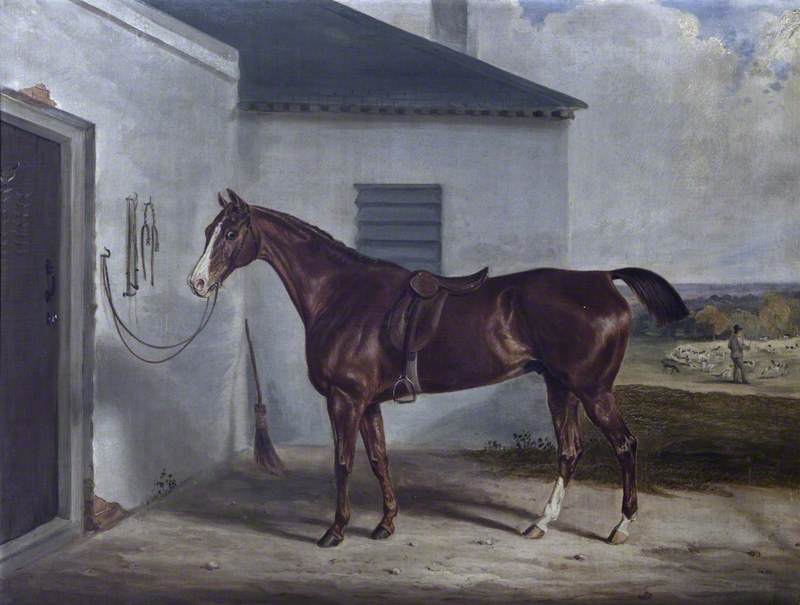 A Chestnut Hunter Saddled, Outside A Stable — William Webb