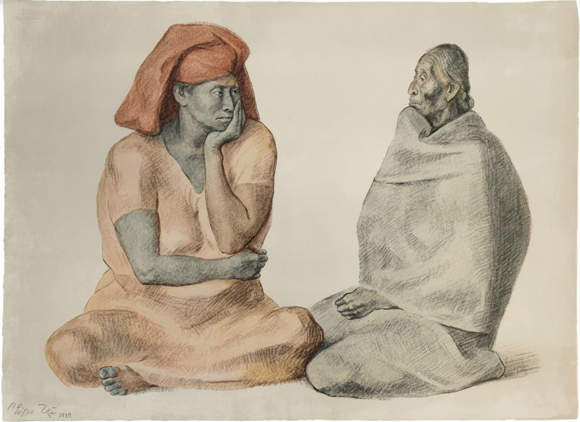 Silent Dialogue In Terracotta And Slate: A Monumental Study Of Contemplative Solitude — François Petit