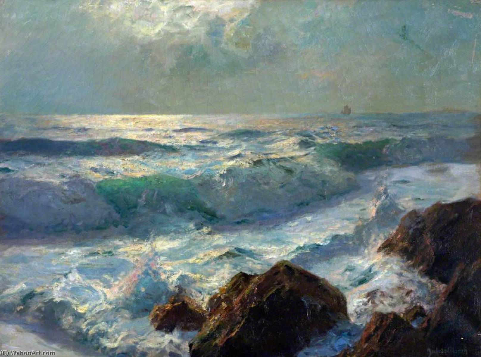 Sea And Rocks, Moonlight — Albert Julius Olsson