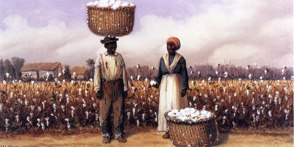 Negro Man And Woman In Cotton Field With Baskets Of Cotton 1 — William Aiken Walker