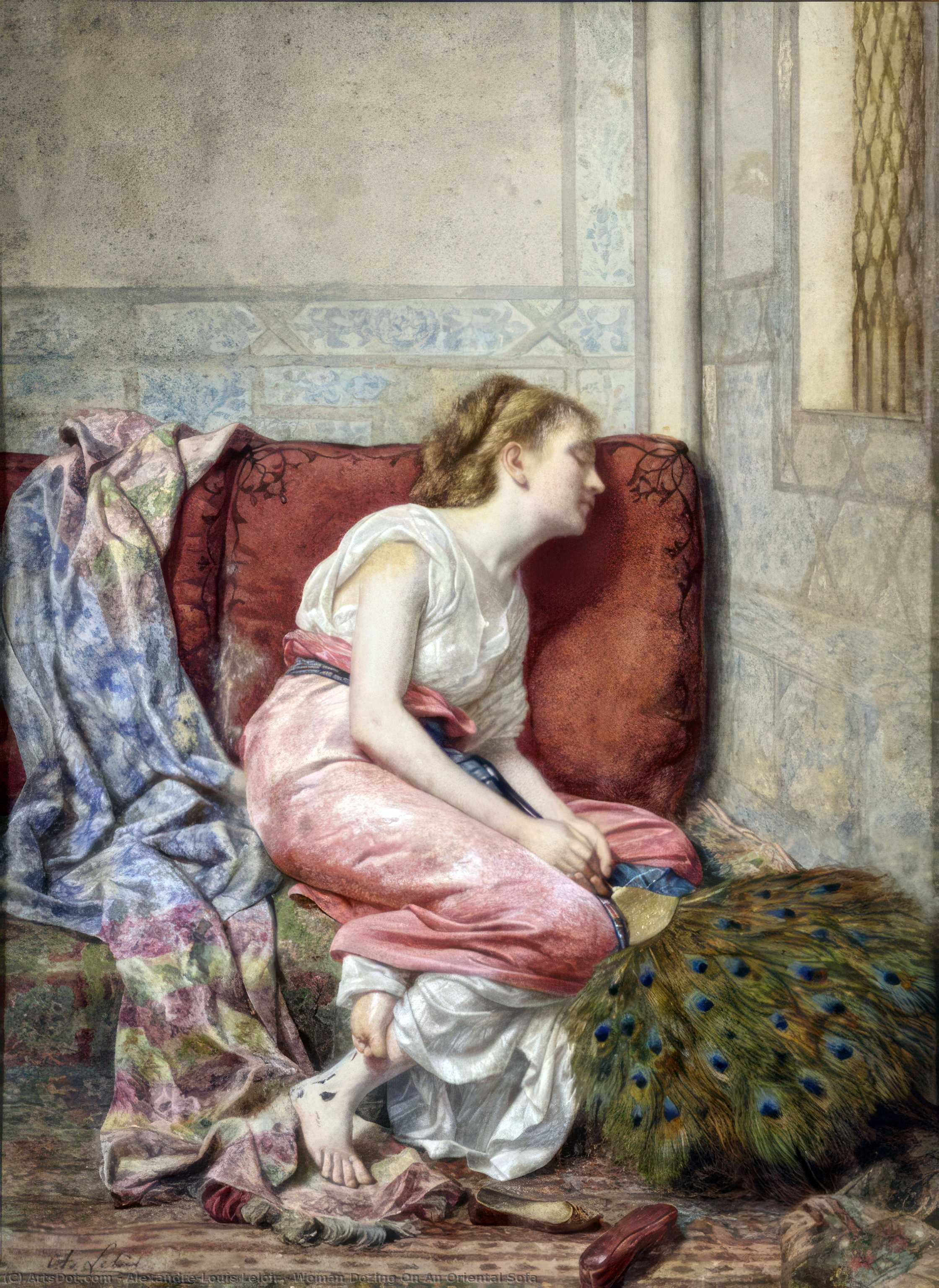 Woman Dozing On An Oriental Sofa — Alexandre-louis Leloir