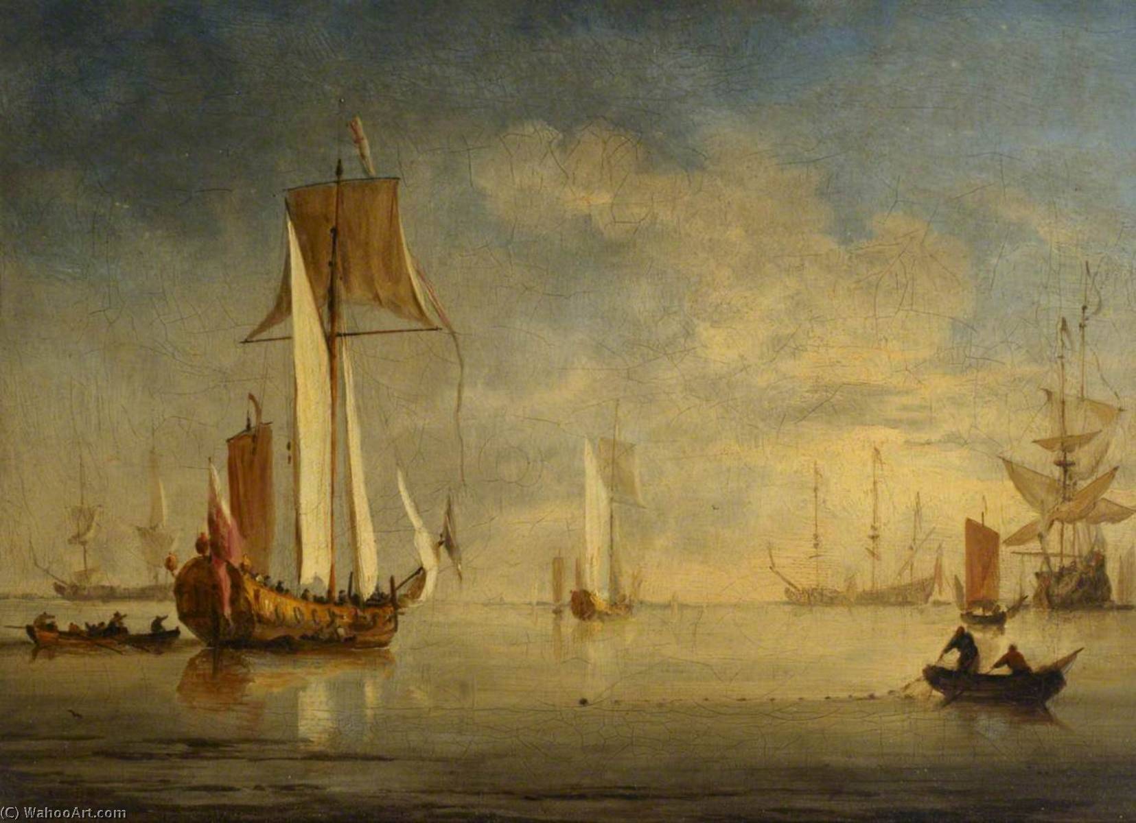 An English Royal Yacht Under Sail With A Fishing Boat Laying A Net — Вилем Ван Де Велде Старији