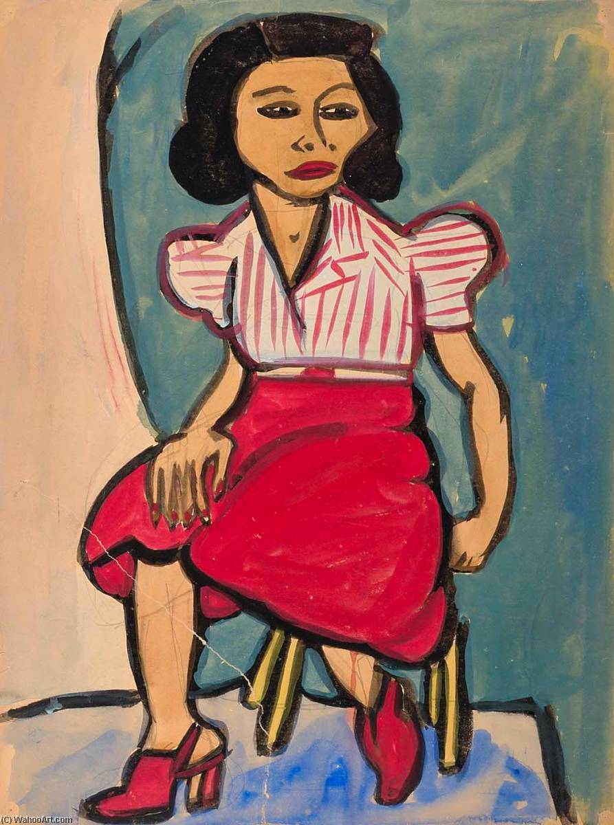 Seated Woman In Red Skirt And Striped Blouse — William H. Johnson