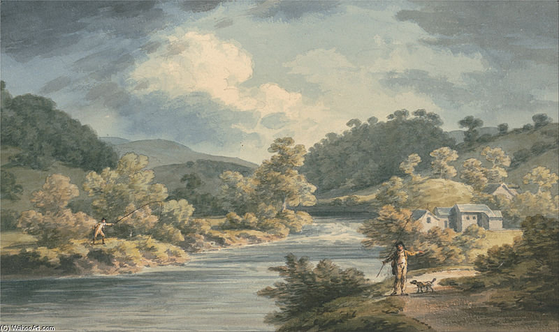 A Fisherman In The Vale Of Myfod, Site Of The Palace Of The Princess Of Powis — John Warwick Smith