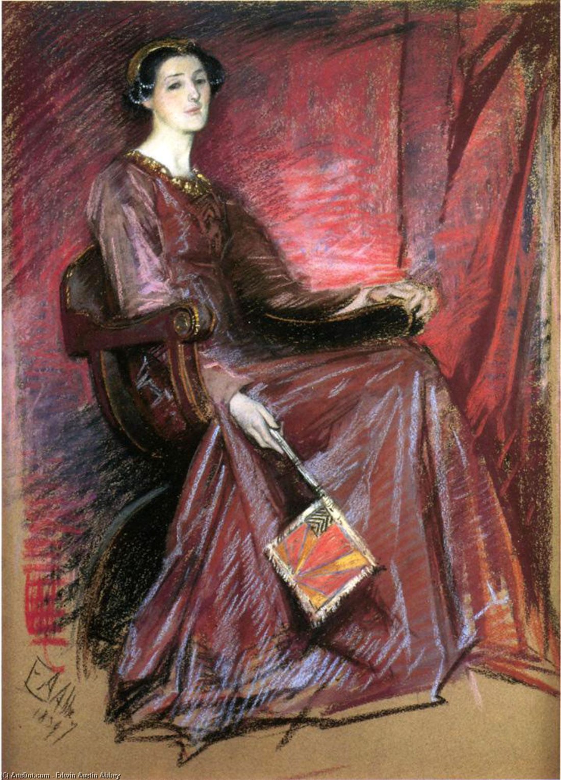Seated Woman Wearing Elizabethan Headdress — Edwin Austin Abbey
