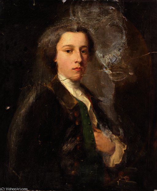 Portrait Of A Gentleman, Half-length, Wearing A Brown Jacket And Green Waistcoat — George Romney
