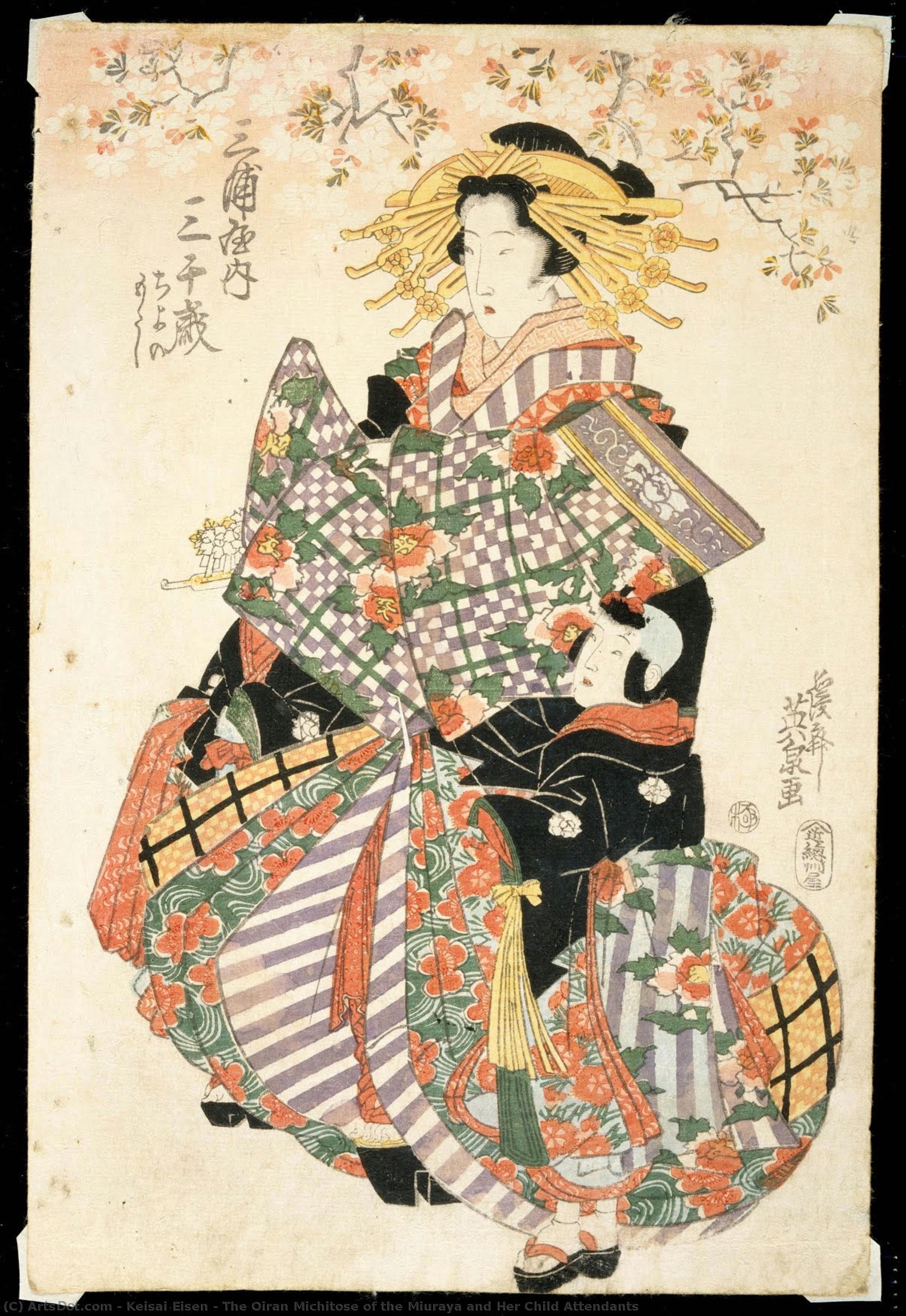 The Oiran Michitose Of The Miuraya And Her Child Attendants — Keisai Eisen