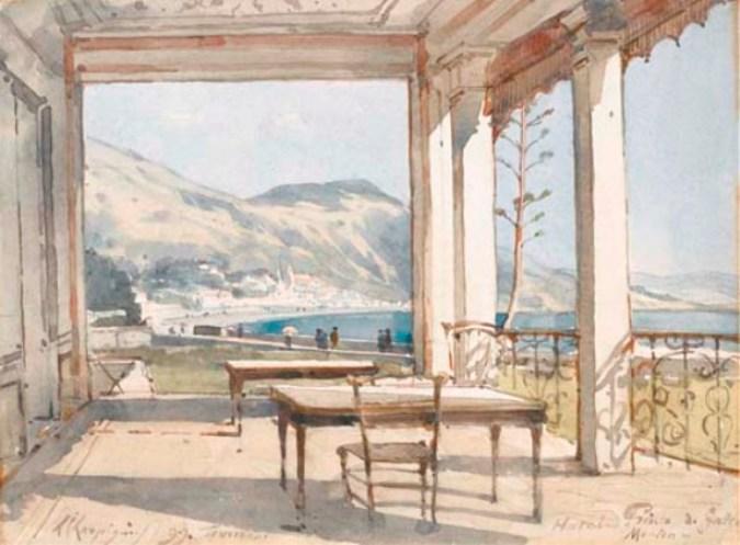 A View Of The Bay Of Menton From The Terrace Of The Hotel Prince De Galles — Henri-joseph Harpignies