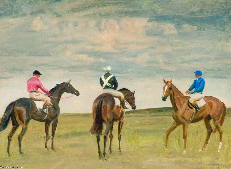 At The Half Mile, Newmarket, Three Runners — Sir Alfred James Munnings