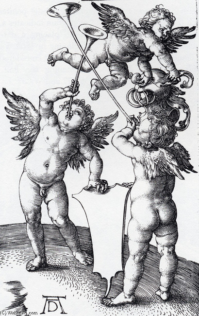Three Putti With Shield And Helmet — Albrecht Dürer