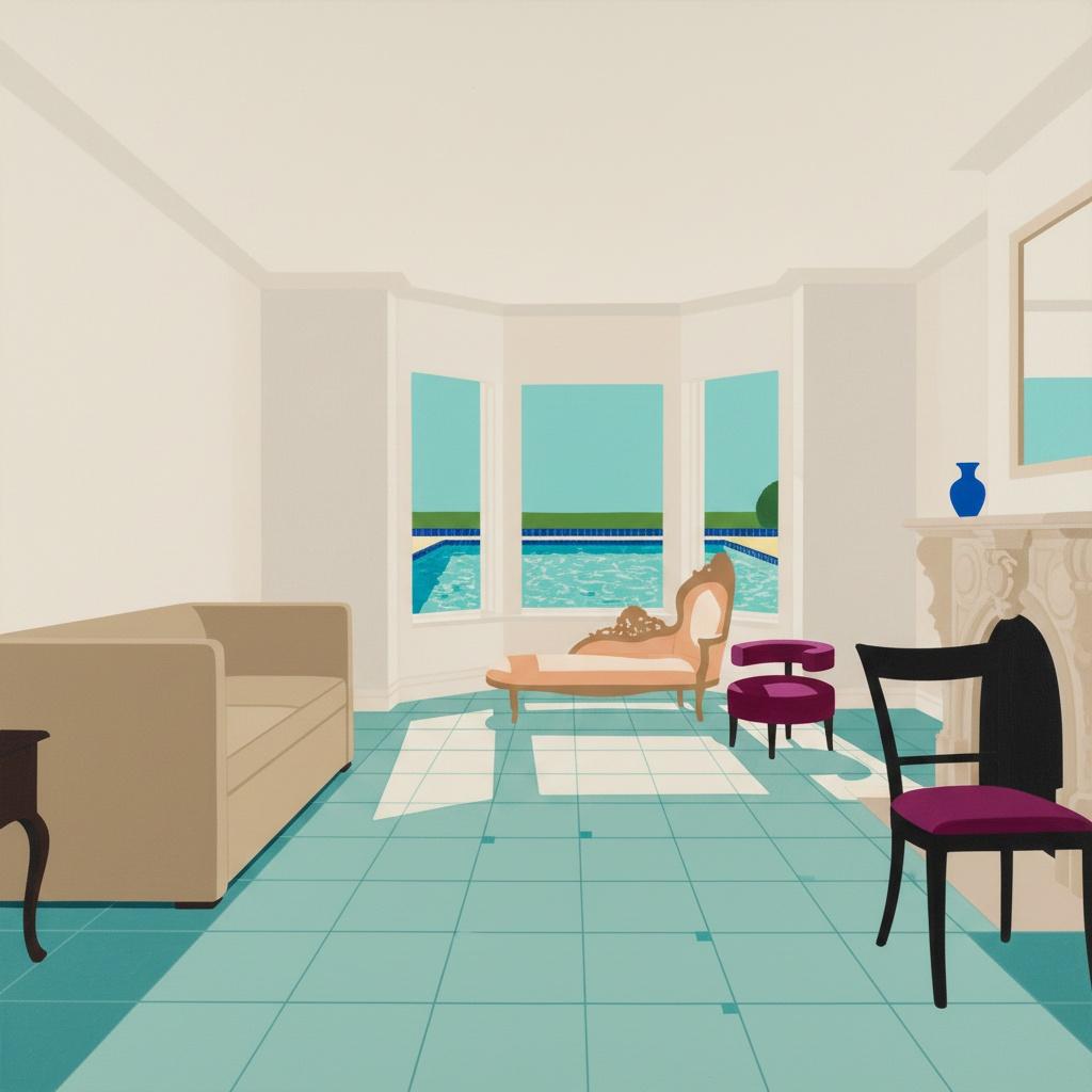 Serene Geometrische Einsamkeit Inmitten Sonnenbeschienener Aquamarinblauer Schatten Und Architektonischer Stille — Marion Delorme