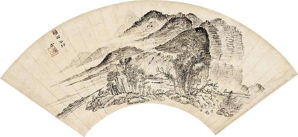 「残雨半村」図 “lingering Rain Over Half The Village” — Uragami Gyokudō