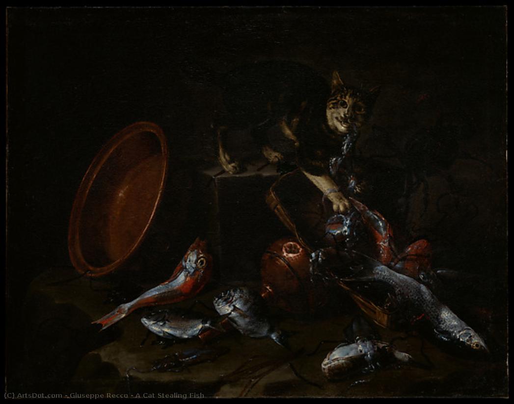 A Cat Stealing Fish — Giuseppe Recco