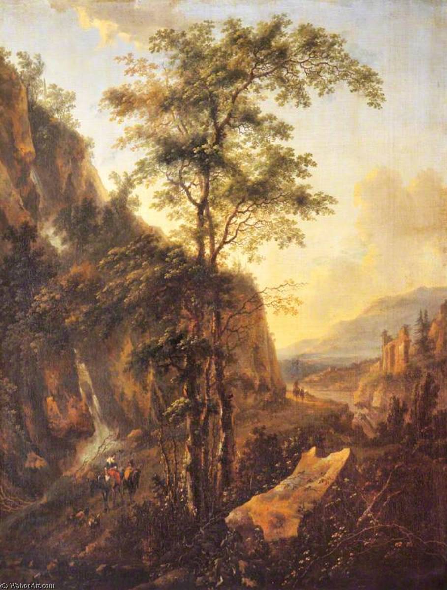 A Mountainous Italianate Landscape With Travellers On A Road — Nicolaes Pietersz Berchem