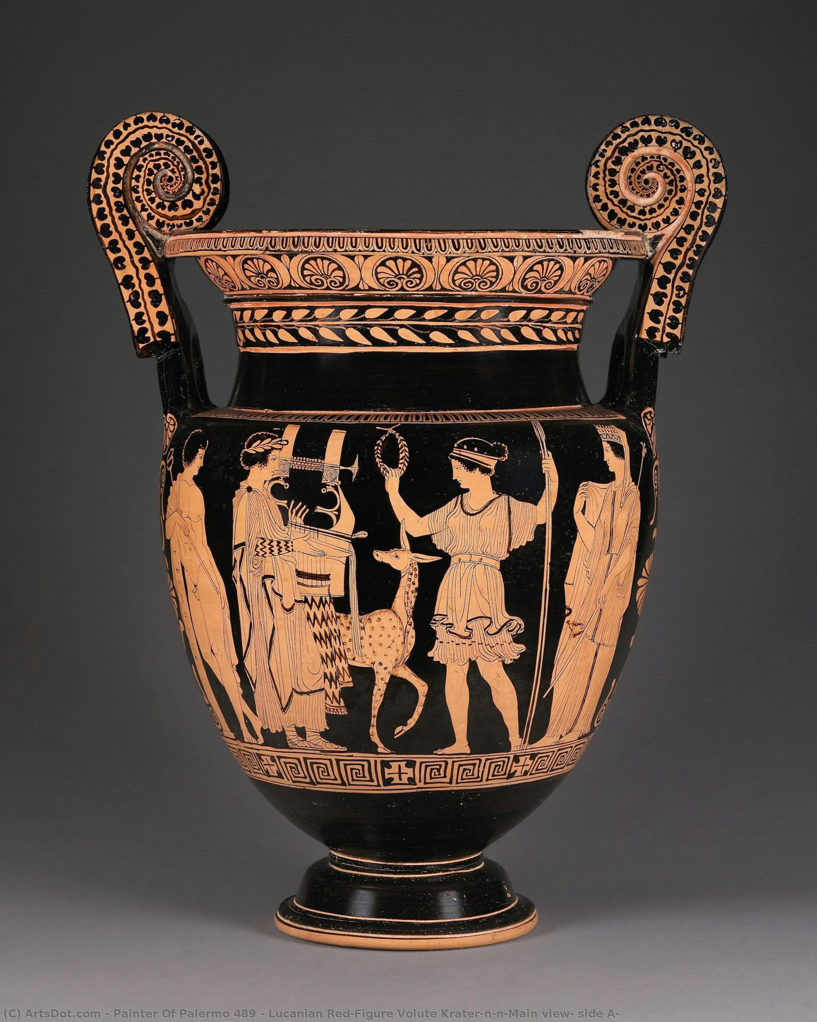 Lucanian Red-figure Volute Krater\n\n(main View, Side A) — Painter Of Palermo 489